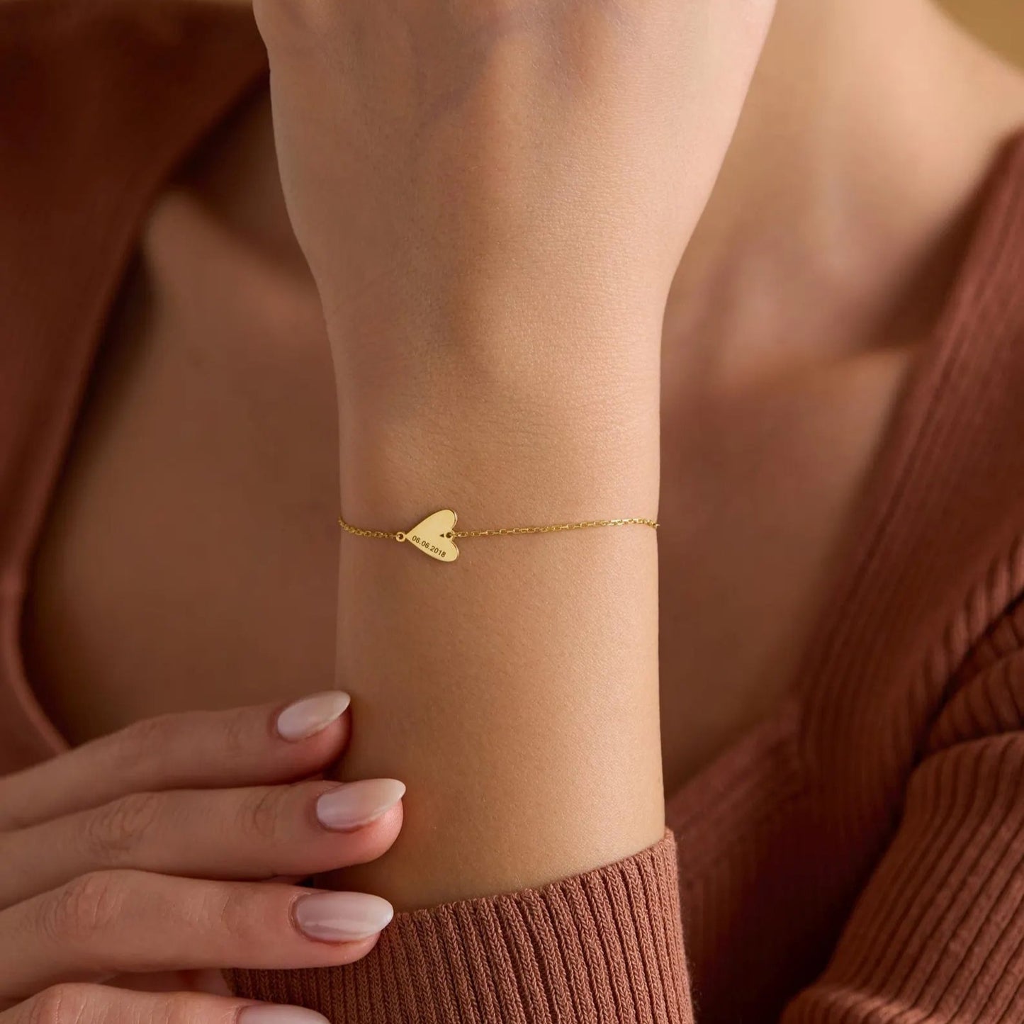 Bracelet personnalisé gravé en forme de cœur